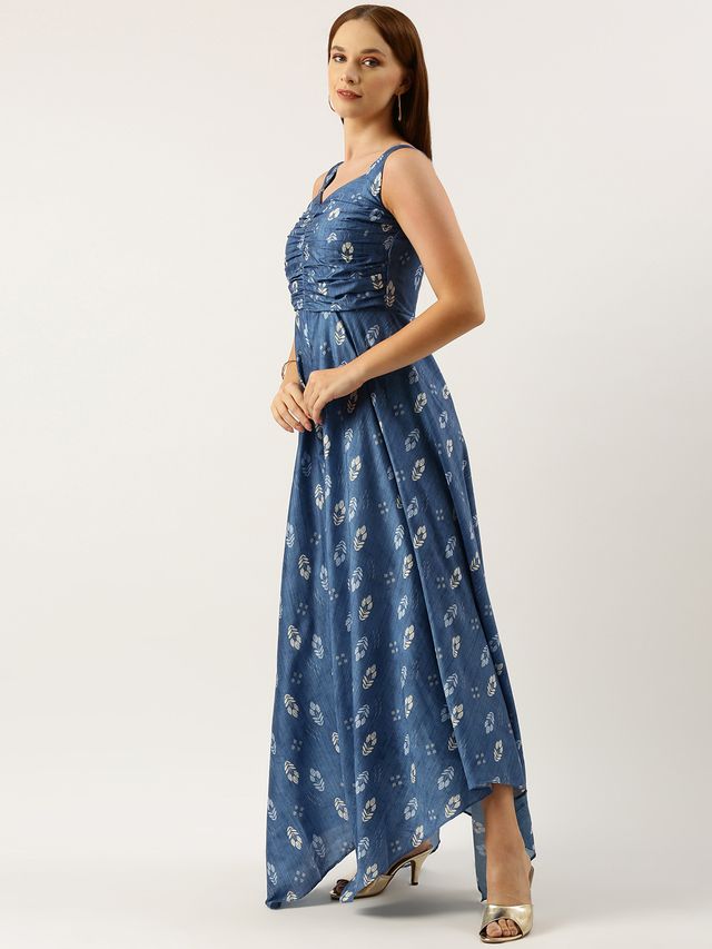 Bollywood Vogue Ready To Wear Blue Digital Printed Jacket Style Jumpsuit