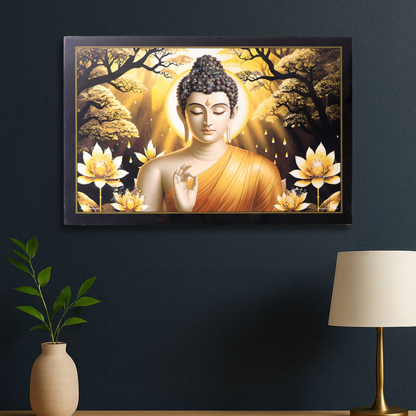 Decorative Lord Buddha Wall Painting With Wooden Frame Mix Design 45x30 Cm Approx (1 Pc) HP DD