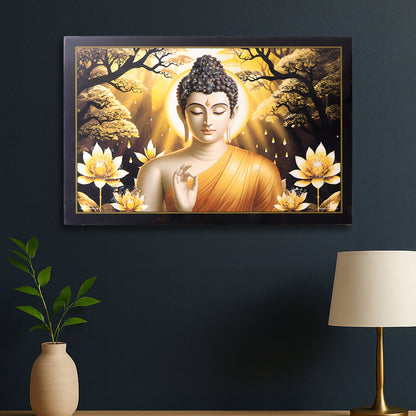 Decorative Lord Buddha Wall Painting With Wooden Frame Mix Design 45x30 Cm Approx (1 Pc)