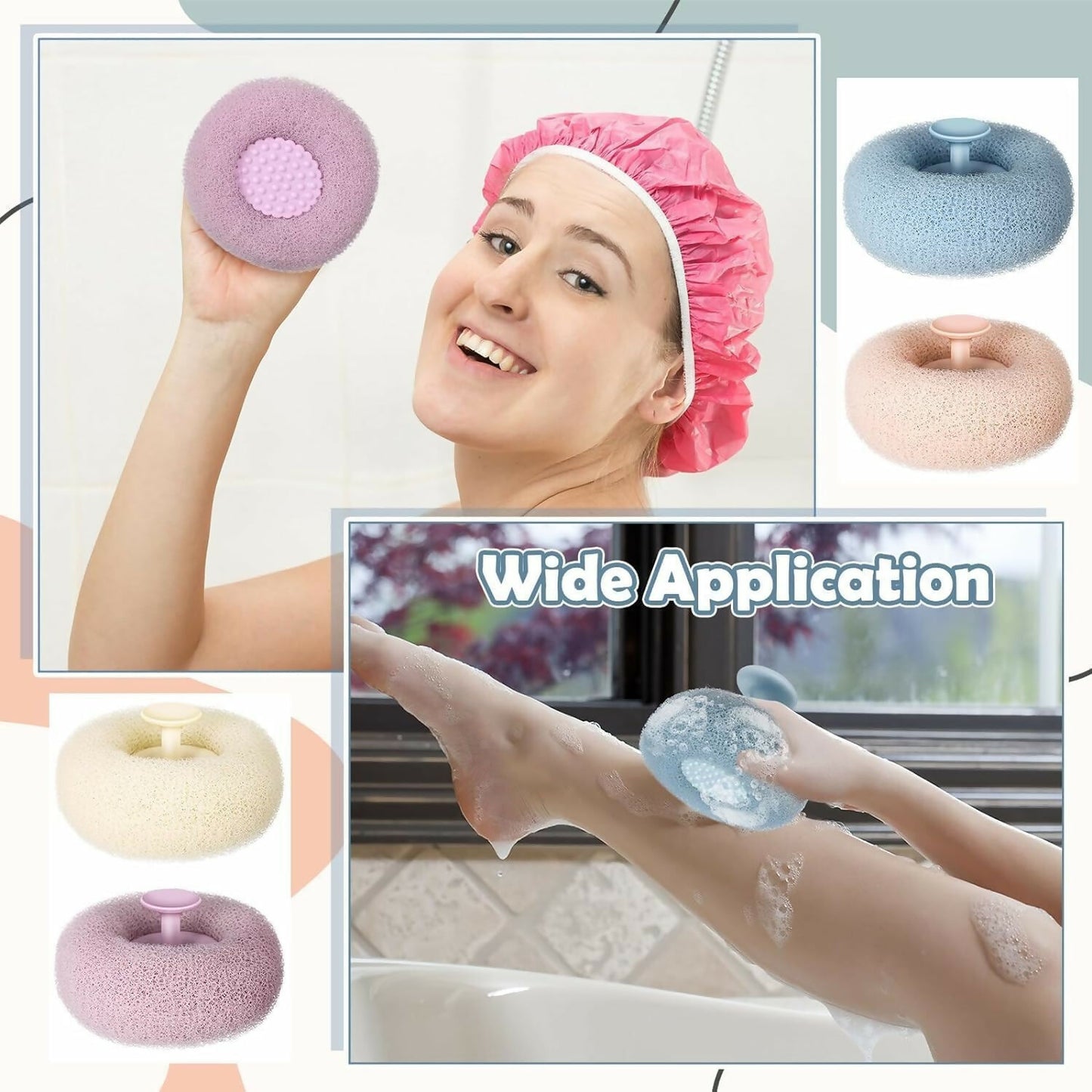 Exfoliating Round Loofah Bath Brush Soft Mesh Body Scrubber for Deep Cleansing, Gentle Exfoliation & Relaxing Massage