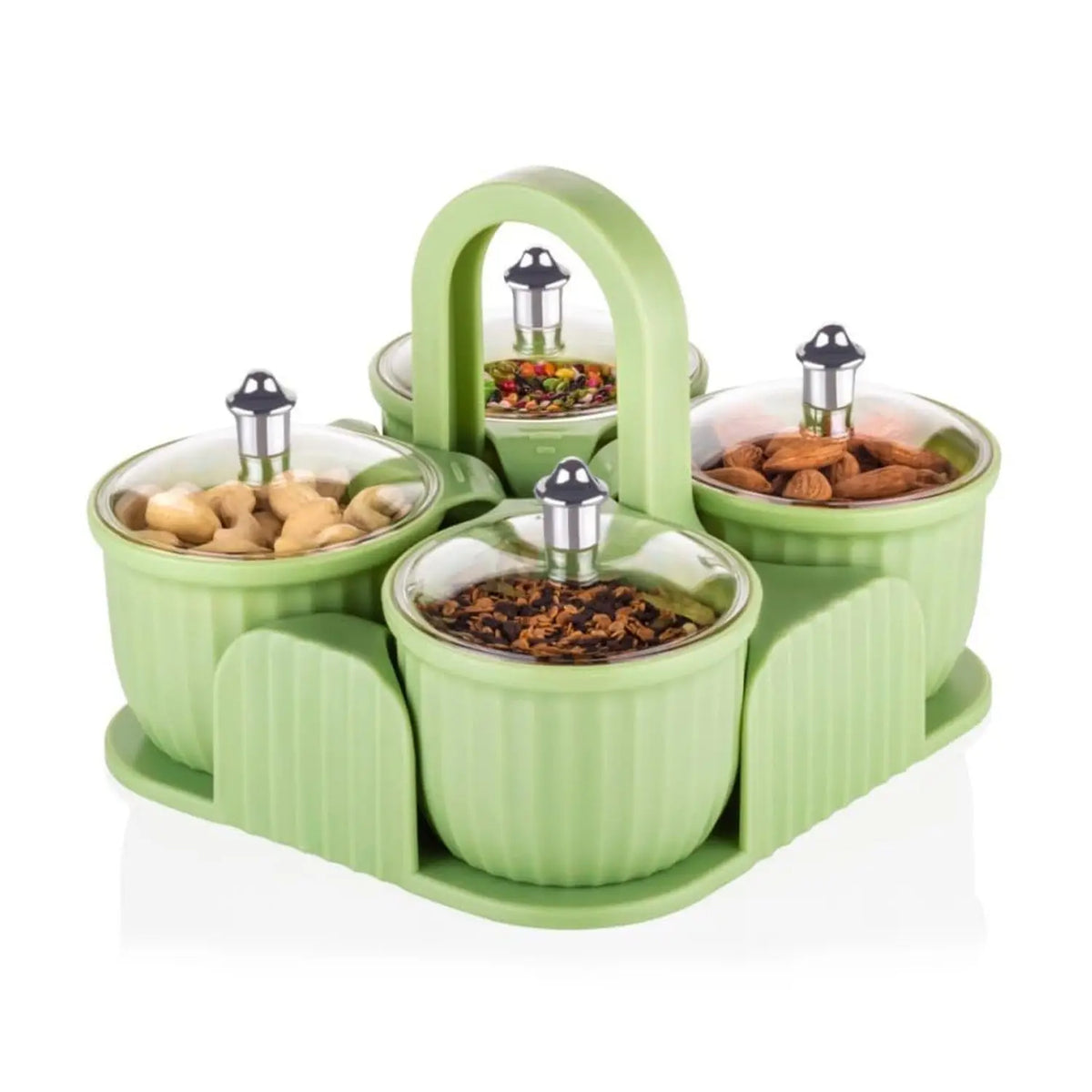 Multipurpose Jar Dryfruit Set  Candy Chocolate Snacks Storage Jar Masala Jar  For Home And Kitchen Airtight Dry Fruit Plastic Storage Container Tray Set With Lid  4 Serving Jar Container For Sweetschipscookies(4 Pc Set) HP DD