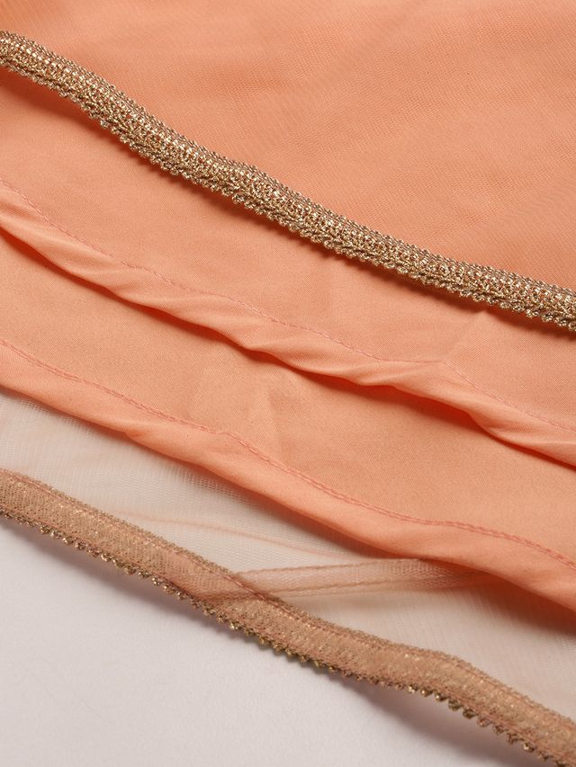 Bollywood Vogue Ready To Wear Green Georgette Sequins N Peach Net Lehenga