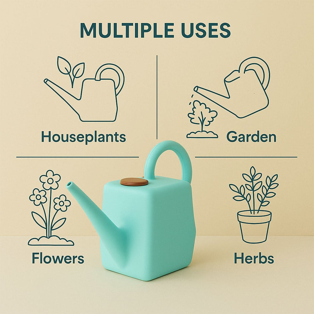 2 Litre Heavy-duty Plastic Gardening Watering Can With Long Spout  Ergonomic Handle HP DD
