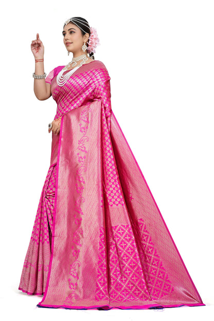 AXONIT Royal Banarasi Silk Saree with Intricate Golden Zari Weaving