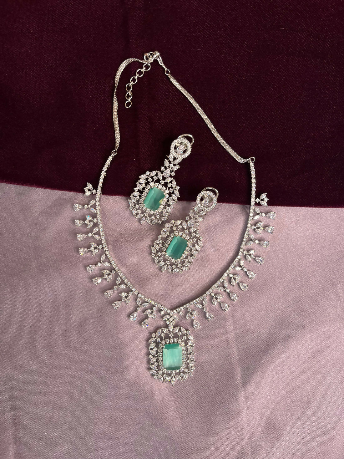 Cz Dazzle Drop set with rama green colour stones