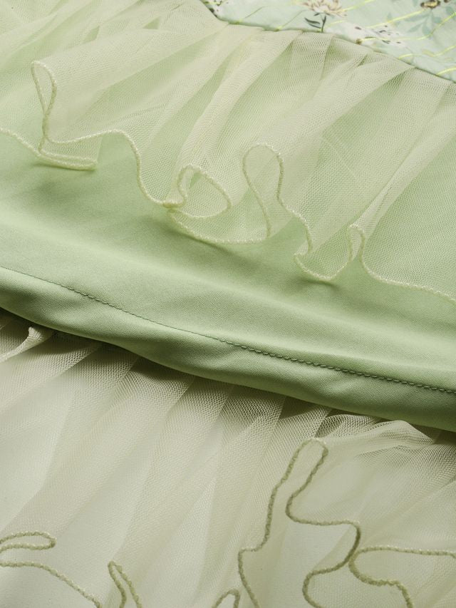 Bollywood Vogue Ready To Wear Green Muslin Ruched Maxi Dress