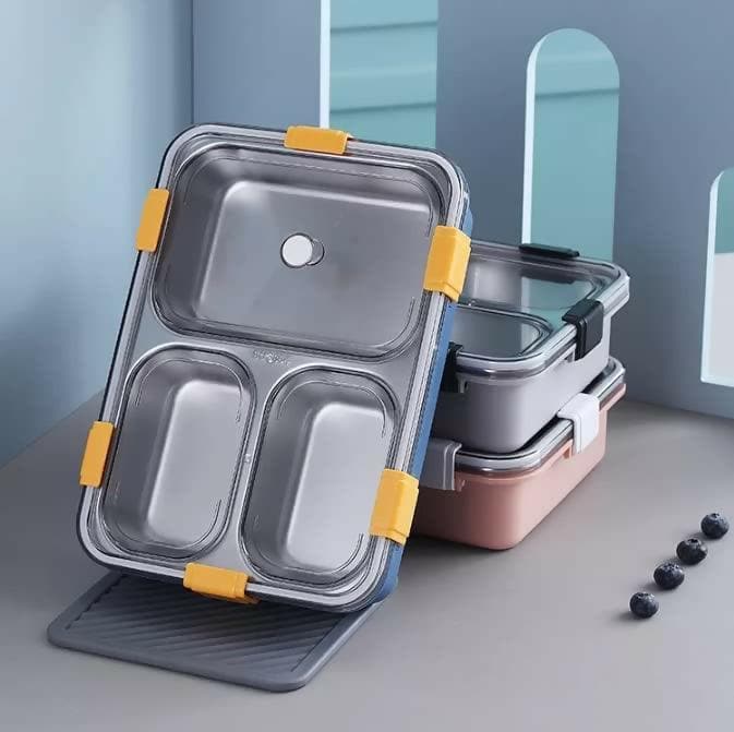 3 Compartment Stainless-Steel Bento Food Storage Lunch Box (750 ML) - HalfPe