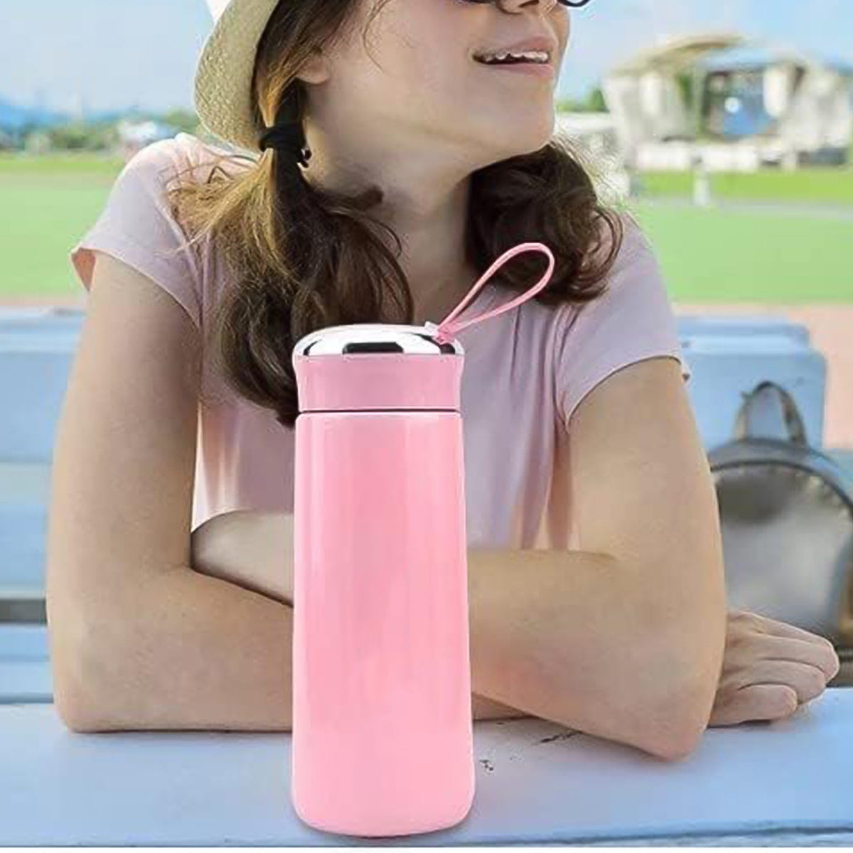 Water Bottle 400ml Leak Proof Glass Water Bottle With Daily Water Intake For Gym And Children Nice Bottle (1 Pc  Pink Color) HP DD