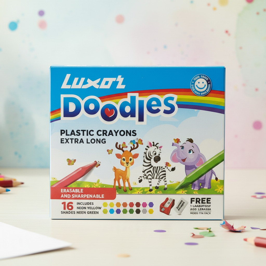 Luxor Doodles Extra Long Plastic Crayons-16 Assorted Shades HalfPe - FW -TPT
