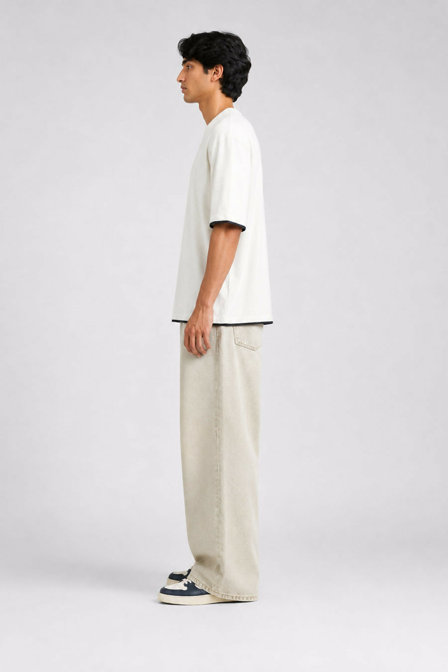HUSTLE Men's Crew Neck Oversized Tees - White