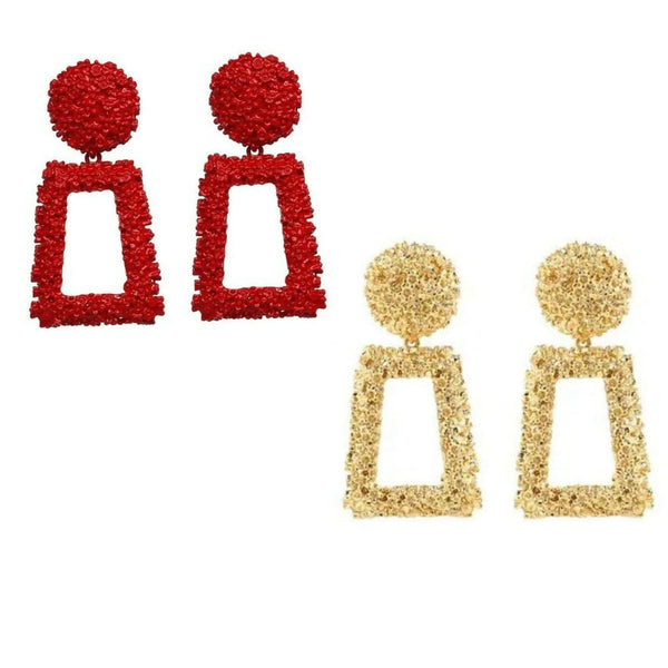 Red & Gold Geometric Earrings Combo Set of 2 Bold & Beautiful Statement Earrings pinapes