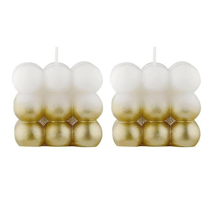 PROSPERRO LUMO by Parkash Candles Paraffin Wax Golden Lacqeur Bubble Cube Candle (Set of 2) - HalfPe