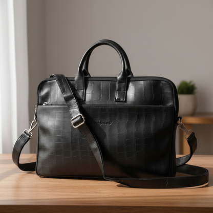 Premium Solid Office wear Laptop Bag for Unisex( Black ) SUPER