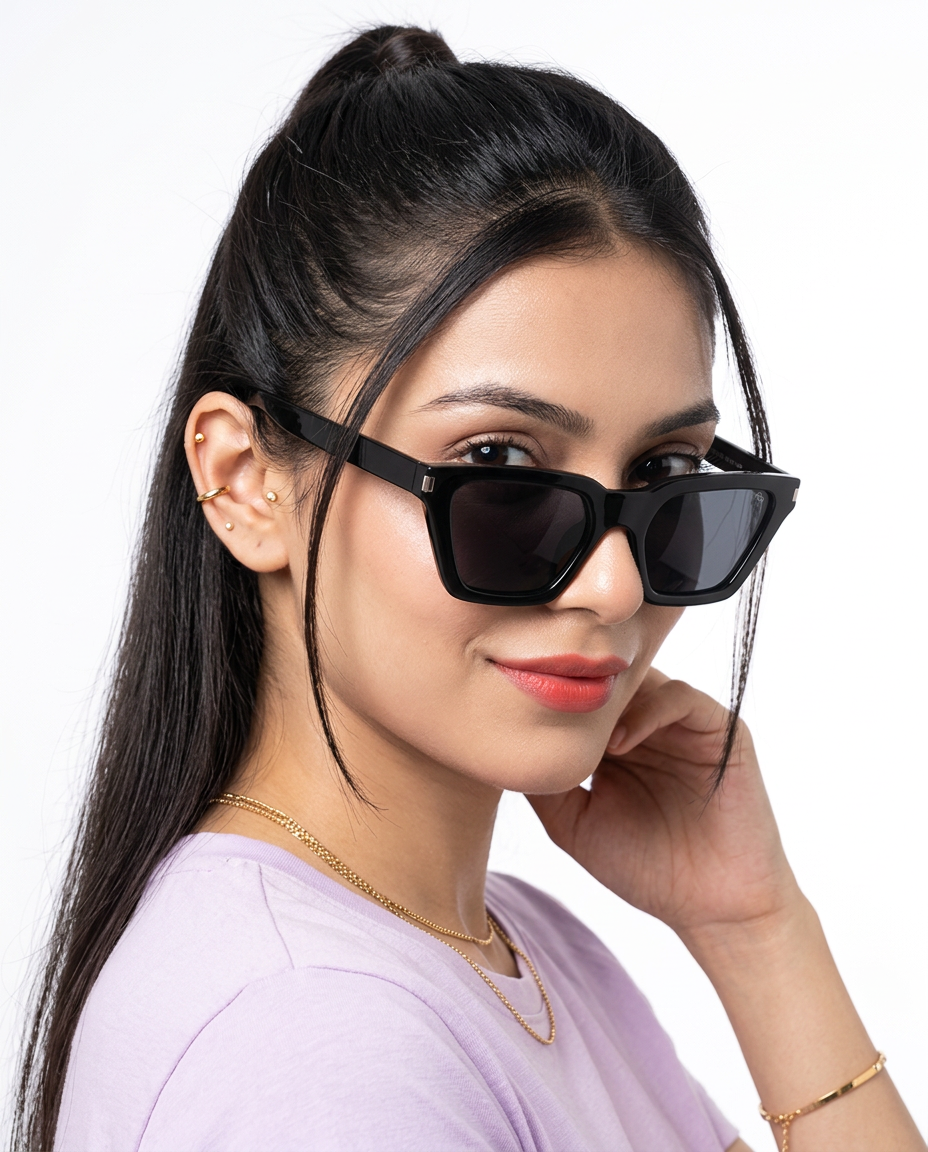 Eyejack Shine Black Cateye Sunglasses for Men and Women - Style L524 - worn by a male model (image 1)