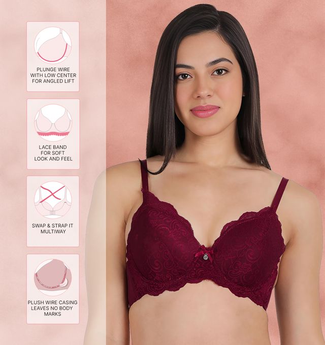 Susie 3/4th Coverage Persian Red Fully Lace Cup Adjustable Detachable Padded Wired Bra