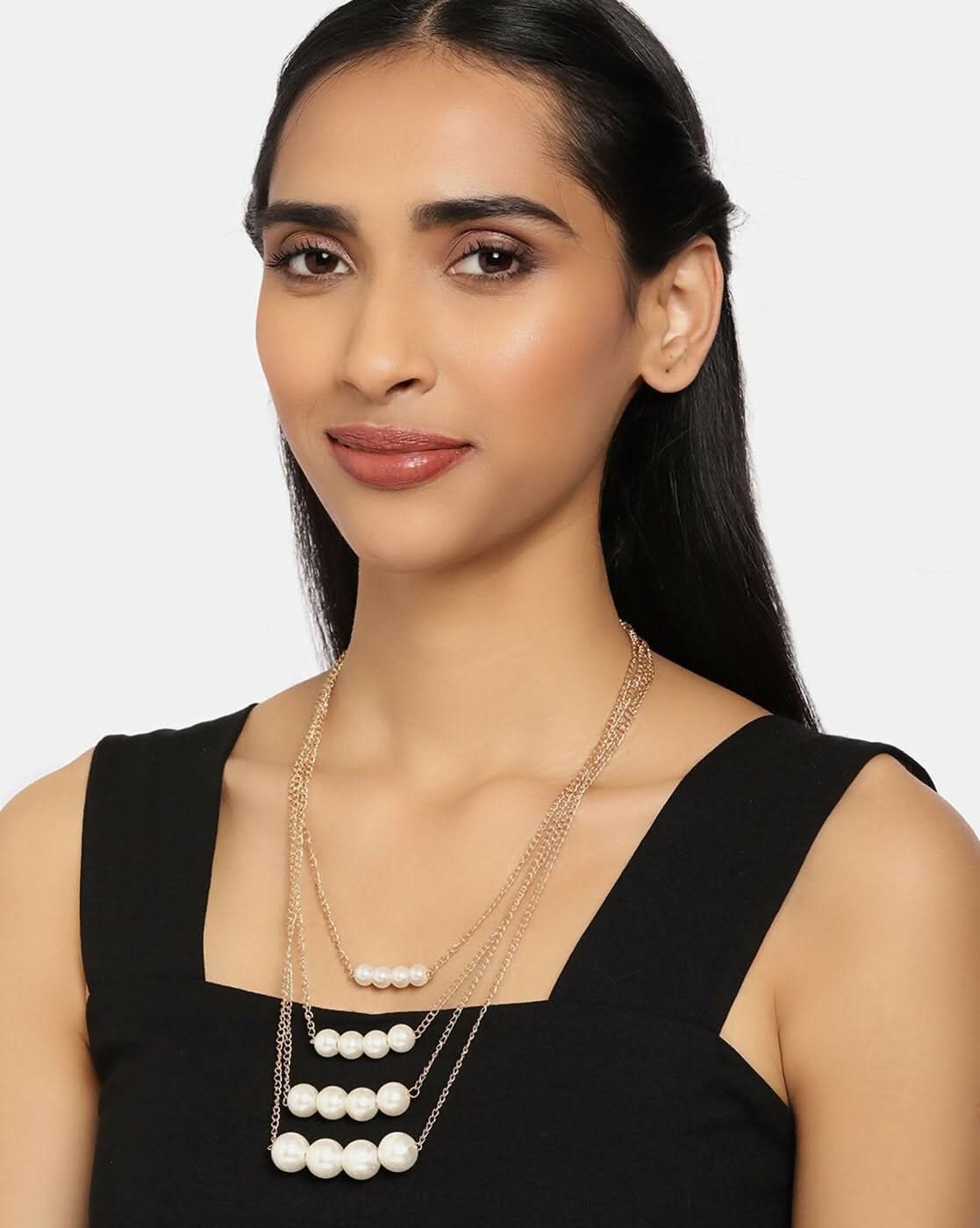 Pearl & Crystal Layered Necklace Set – 2-Piece Elegant Jewelry pinapes