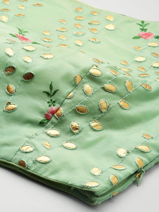 Bollywood Vogue Ready To Wear Green N Rust Embroidered Crop Top N Skirt
