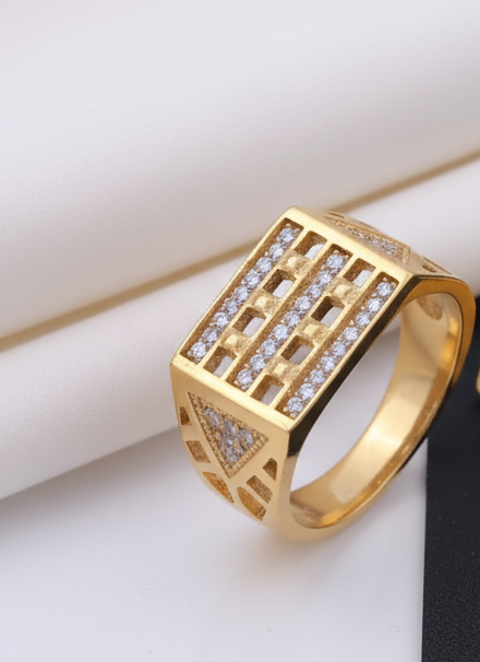 Men’s Gold Plated Geometric CZ Studded Designer Ring – Ethnic Party Wear MAITRY ENTERPRISE