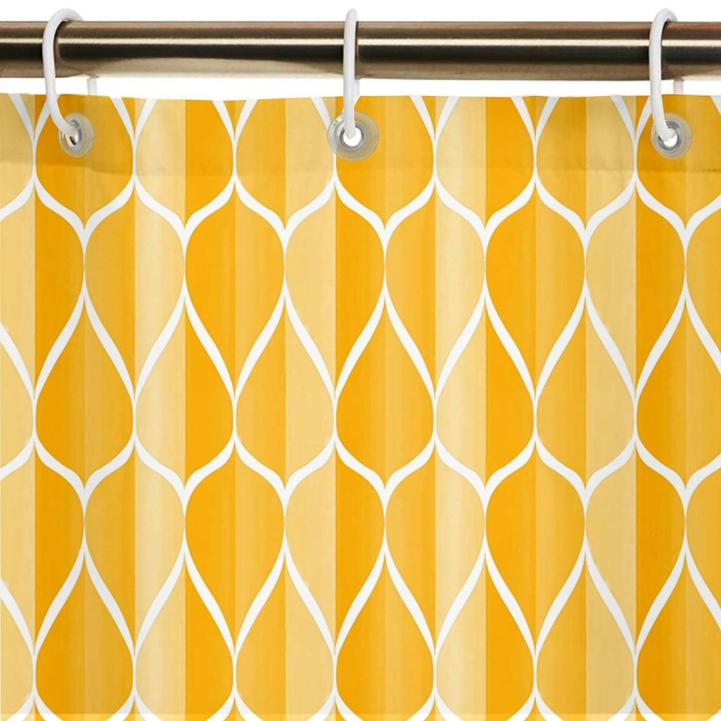 Lushomes Bathroom Shower Curtain with 12 Hooks and 12 Eyelets, Printed Weave Designer Bathtub Curtain, Non-PVC, Water-repellent bathroom Accessories, Yellow, 6 Ft H x 6.5 FT W (72x80 Inch, Single Pc) - HalfPe