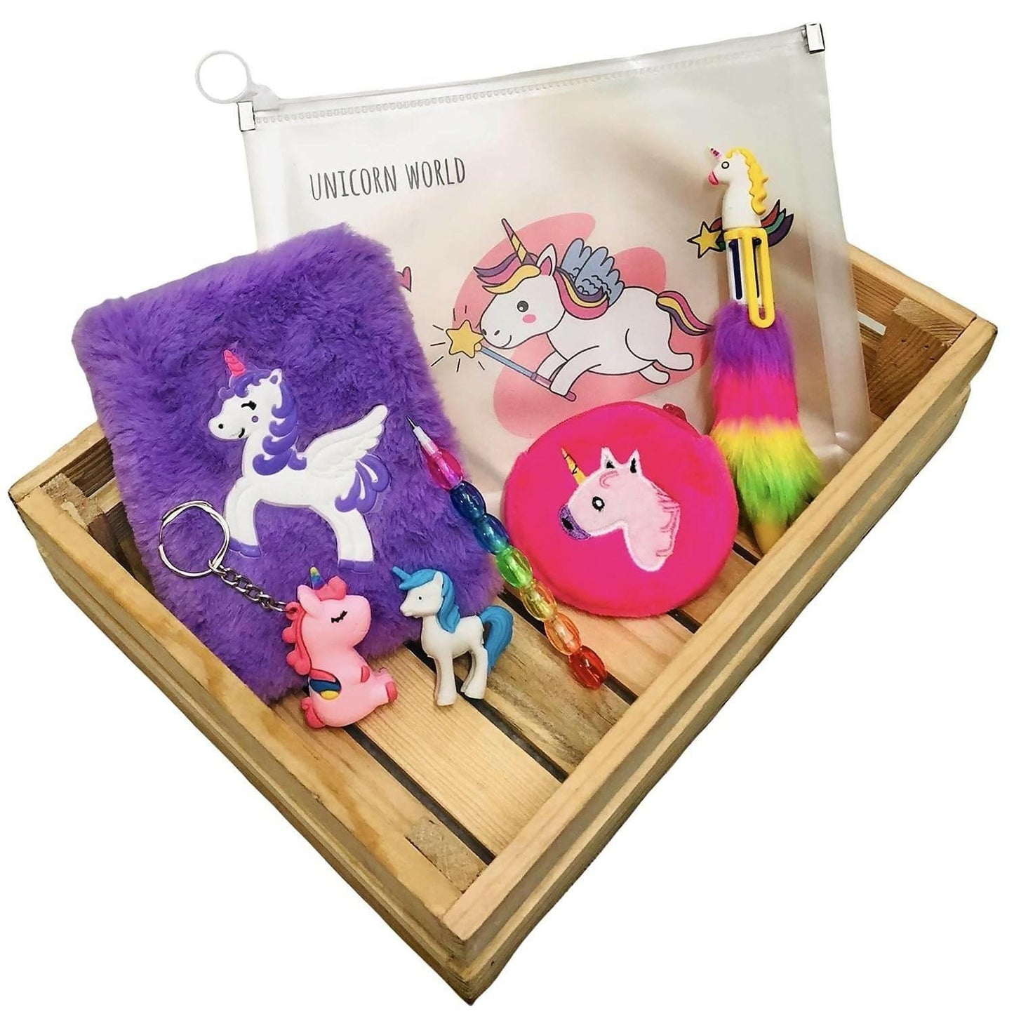 Unicorn Theme Fur Diary , Wallet , Keychain And Eraser - HalfPe