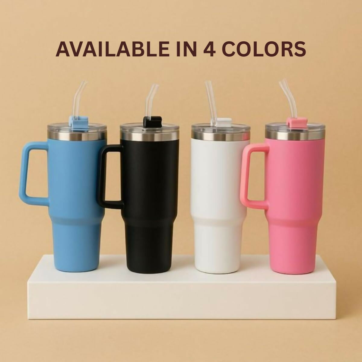 The Orange Bunny Tumbler with Leak-Proof Lid and Plastic Straw, 1200 ml, Stainless Steel Travel Mug with Handle and Straw, Black