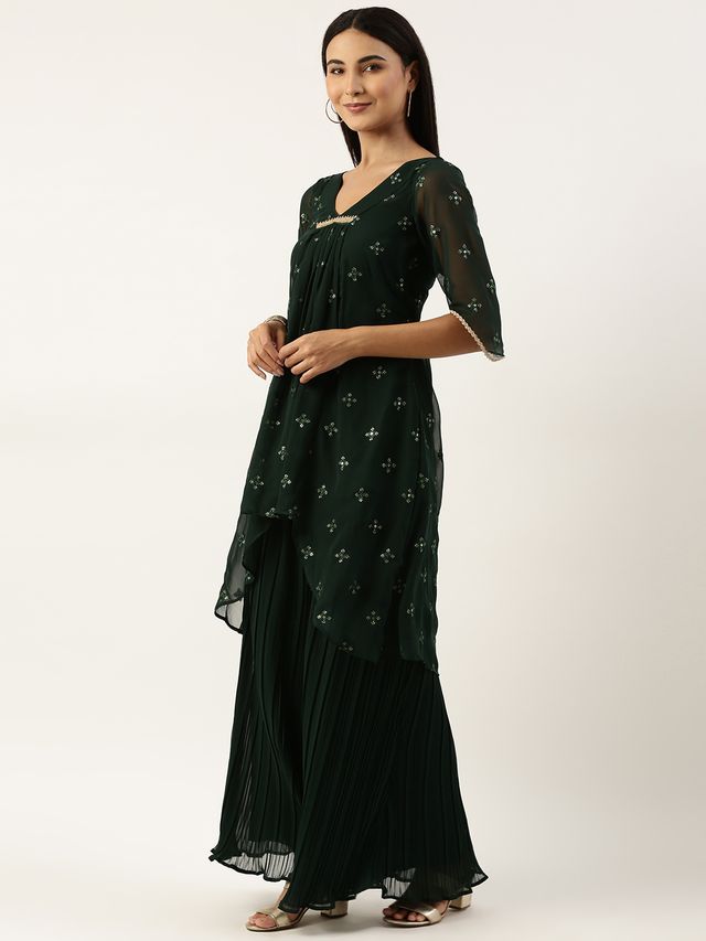 Bollywood Vogue Ready To Wear Green Embroidered Salwar Set