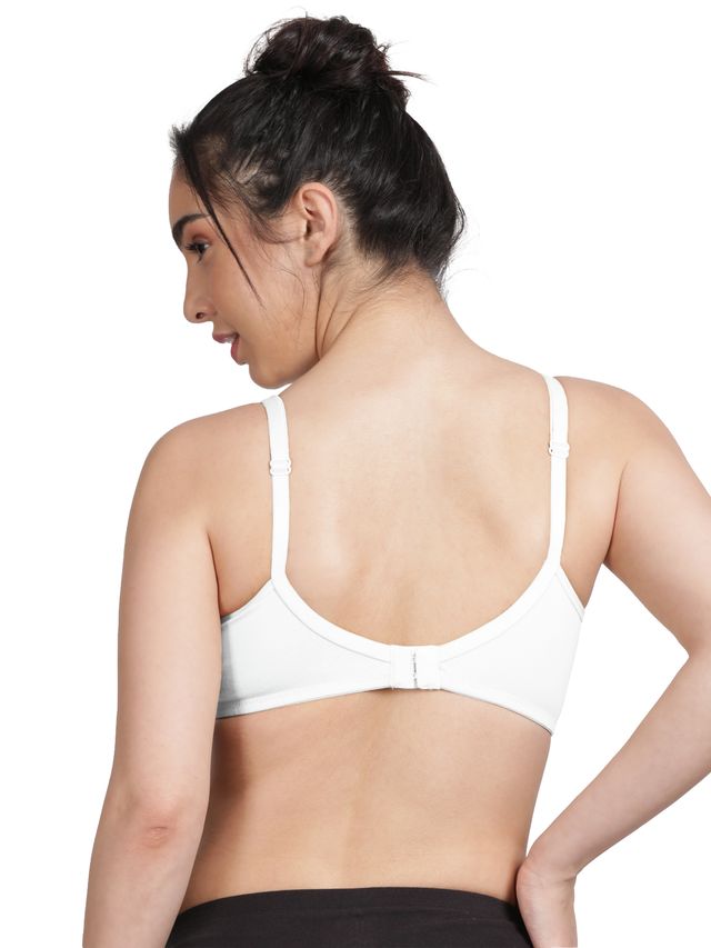 Susie Half Coverage White Non Padded Wirefreee Adjustable, Non Detachable Everyday Plunge Bra