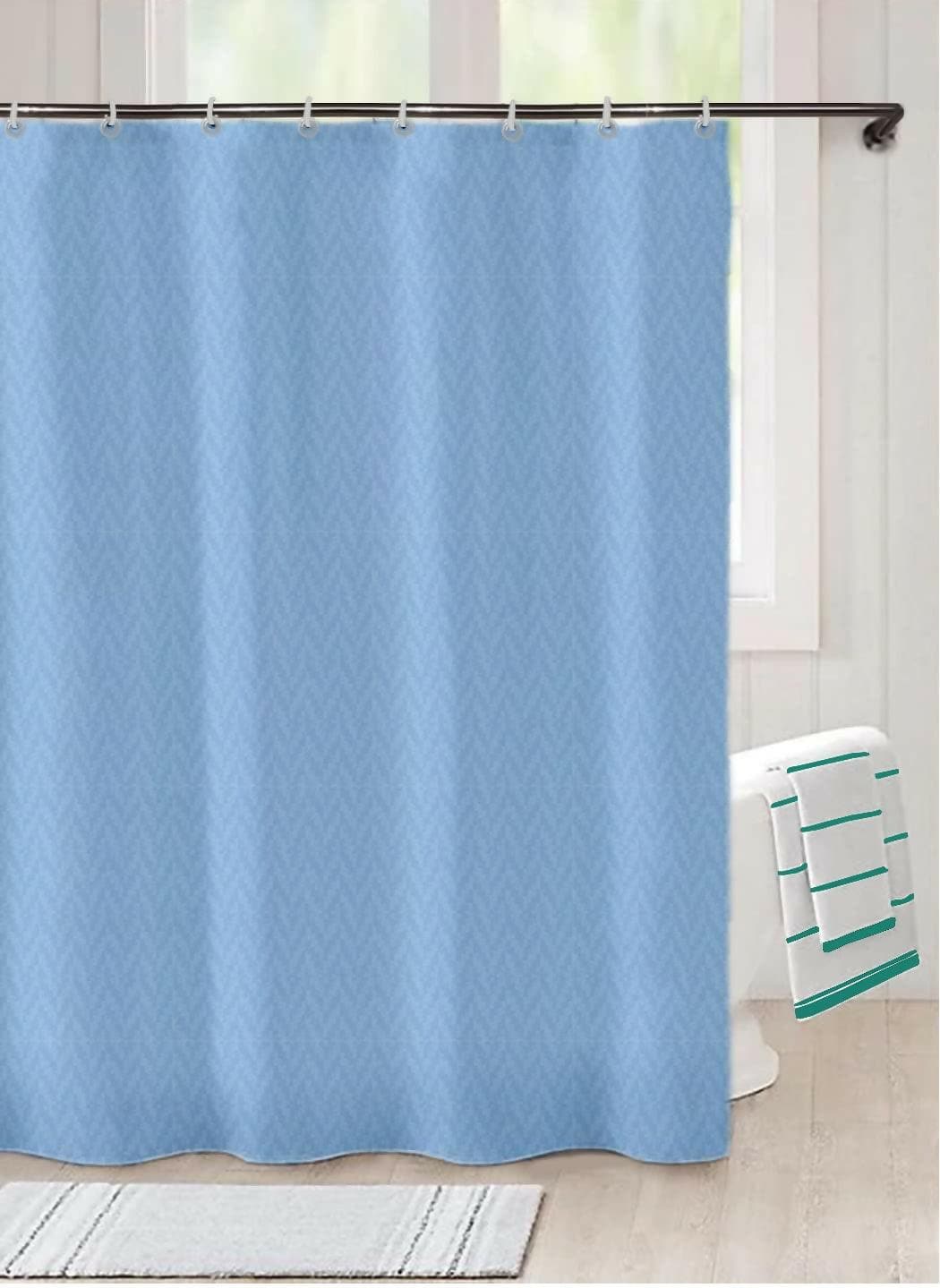 Lushomes Heavy Duty Fabric Shower Curtain, Water Resistant Partition Liner for Washroom, W6 x H6.5 FT, W 72x H 78 in with Shower Curtains 12 Plastic Eyelet, 12 C-Rings (Non-PVC) (Sky Blue) - HalfPe