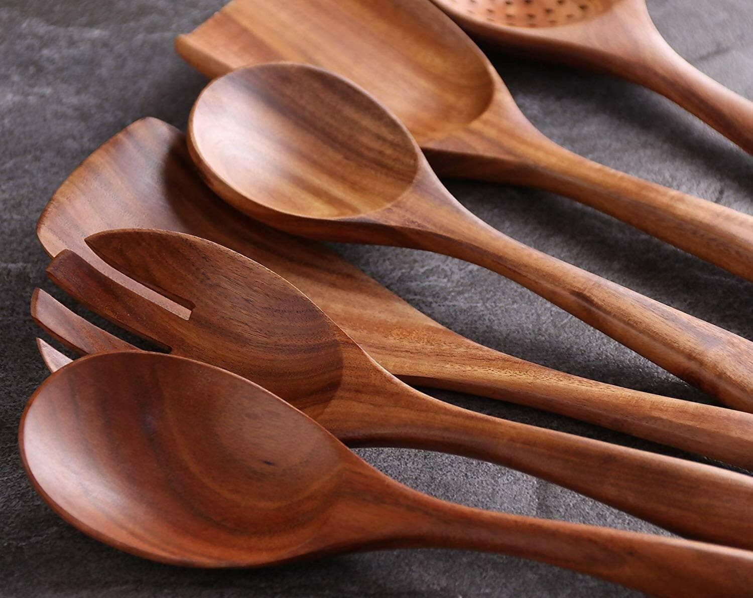 INAYA HOUSE Wooden Serving and Cooking Spoon, Ladles & Turning Spatulas Kitchen Non Stick Utensil (Set of 6) - HalfPe