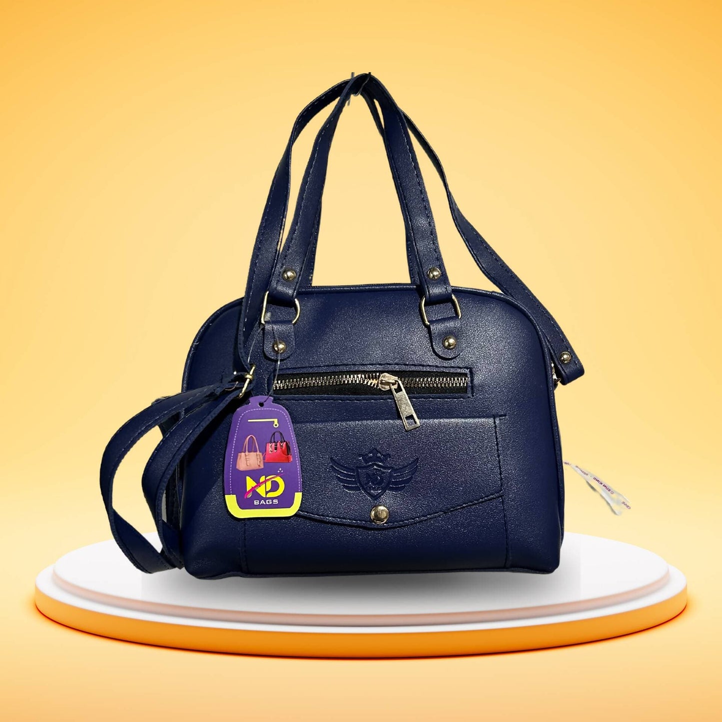 Hand-Painted Leather Handbag (Dark Blue) - HalfPe