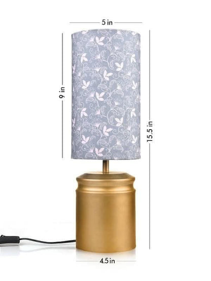 Metal Golden Table Lamp With Floral Vines Print Shade - HalfPe