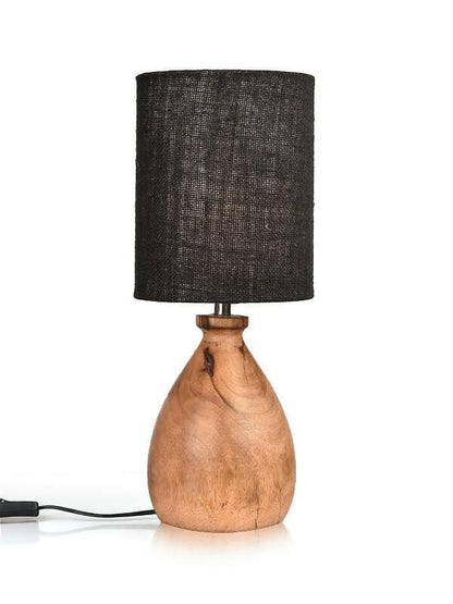 Wooden Dome Table Lamp With Jute Black Shade - HalfPe