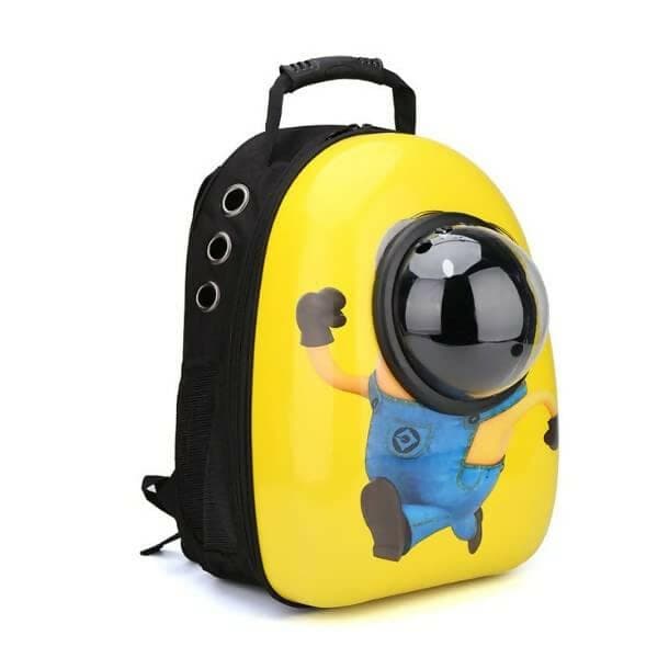 PetGains PGGN Space Pet Backpack: Pet Transport Travel Astronaut Carrier Bag with Multiple Air Vents (Yellow Minion Print) - HalfPe