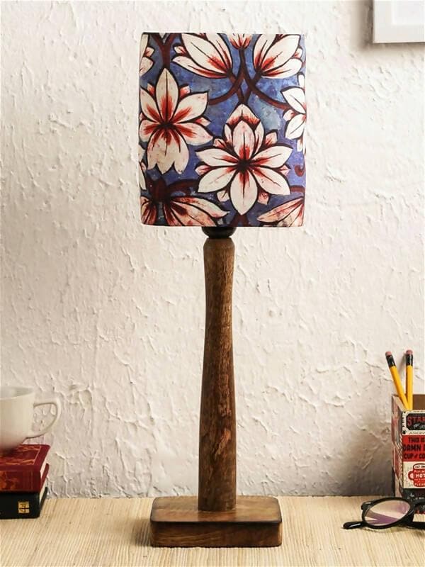 Blue Flowers Wooden Lamp - HalfPe