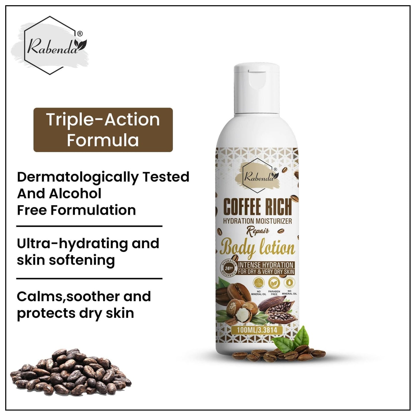 Rabenda Coffee Rich Hydration Moisturizer Body Lotion with coffee & Shea Butter - 100 ML (pack of 2) - HalfPe