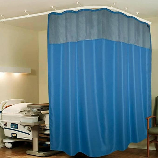 Hospital Partition Curtains, Clinic Curtains Size 10 FT W x 7 ft H, Channel Curtains with Net Fabric, 100% polyester 20 Rustfree Metal Eyelets 20 Plastic Hook, Dark Blue, Zig Zag (10x7 FT) - HalfPe