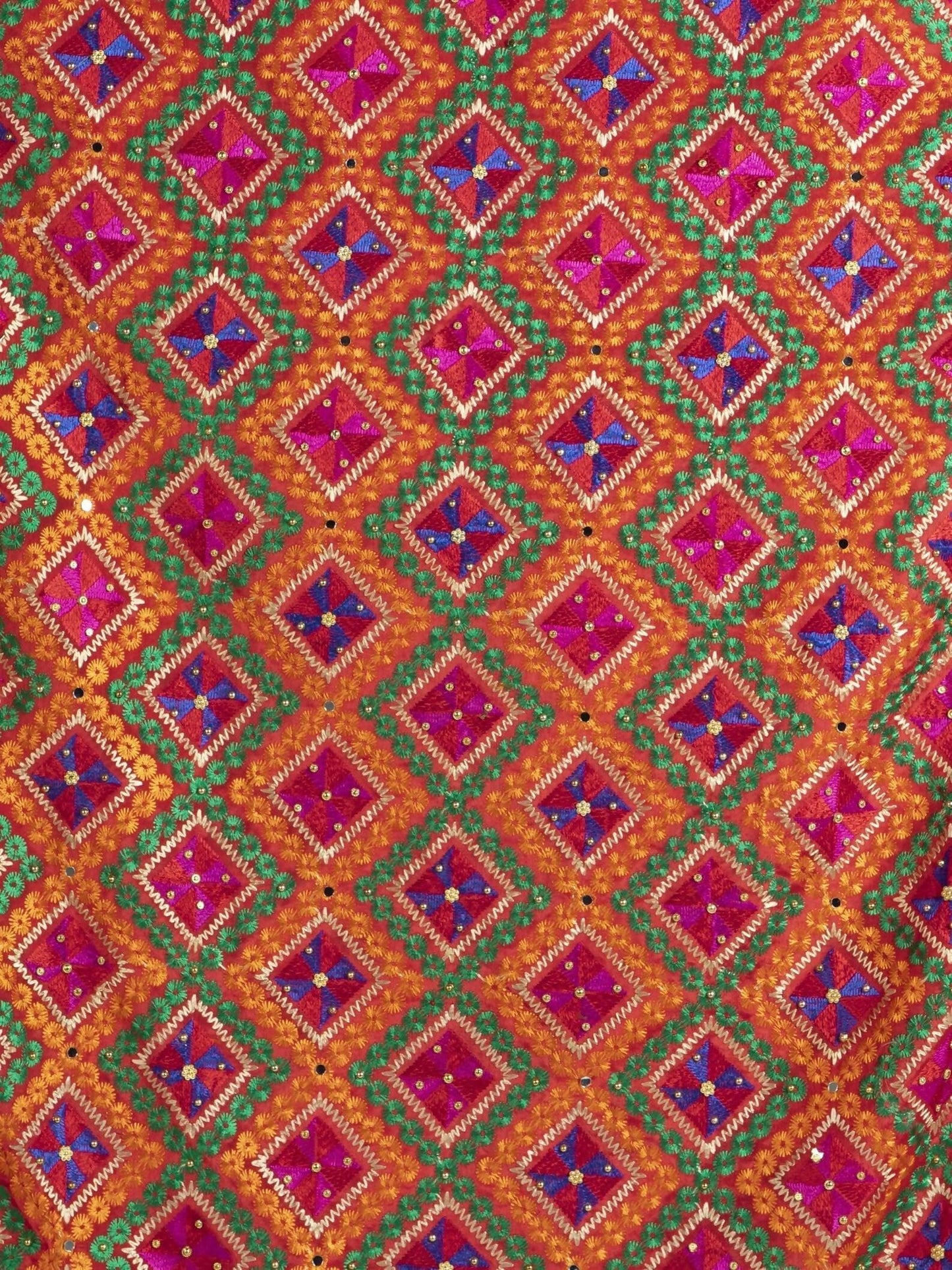 Phulkari Dupatta with Mirror Work (Multicolor) - HalfPe