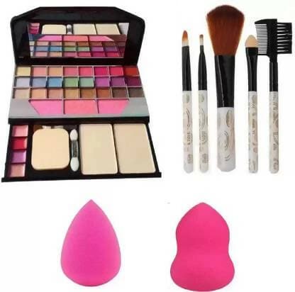 Bingeable 6155 Makeup Kit& 5 Pcs Makeup Brush& 2 Pieces Blender Puff Combo - HalfPe