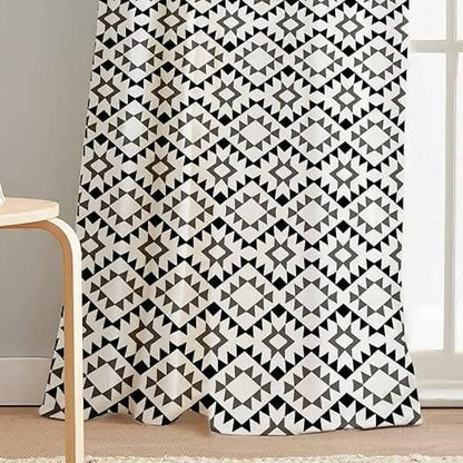 Lushomes curtains 9 feet long set of 2, door curtain, curtains for living room, Semi sheer curtains for door 9 feet, rod pocket curtains (Pack of 2, 57x108 Inch,Black Grey Geomertic) - HalfPe