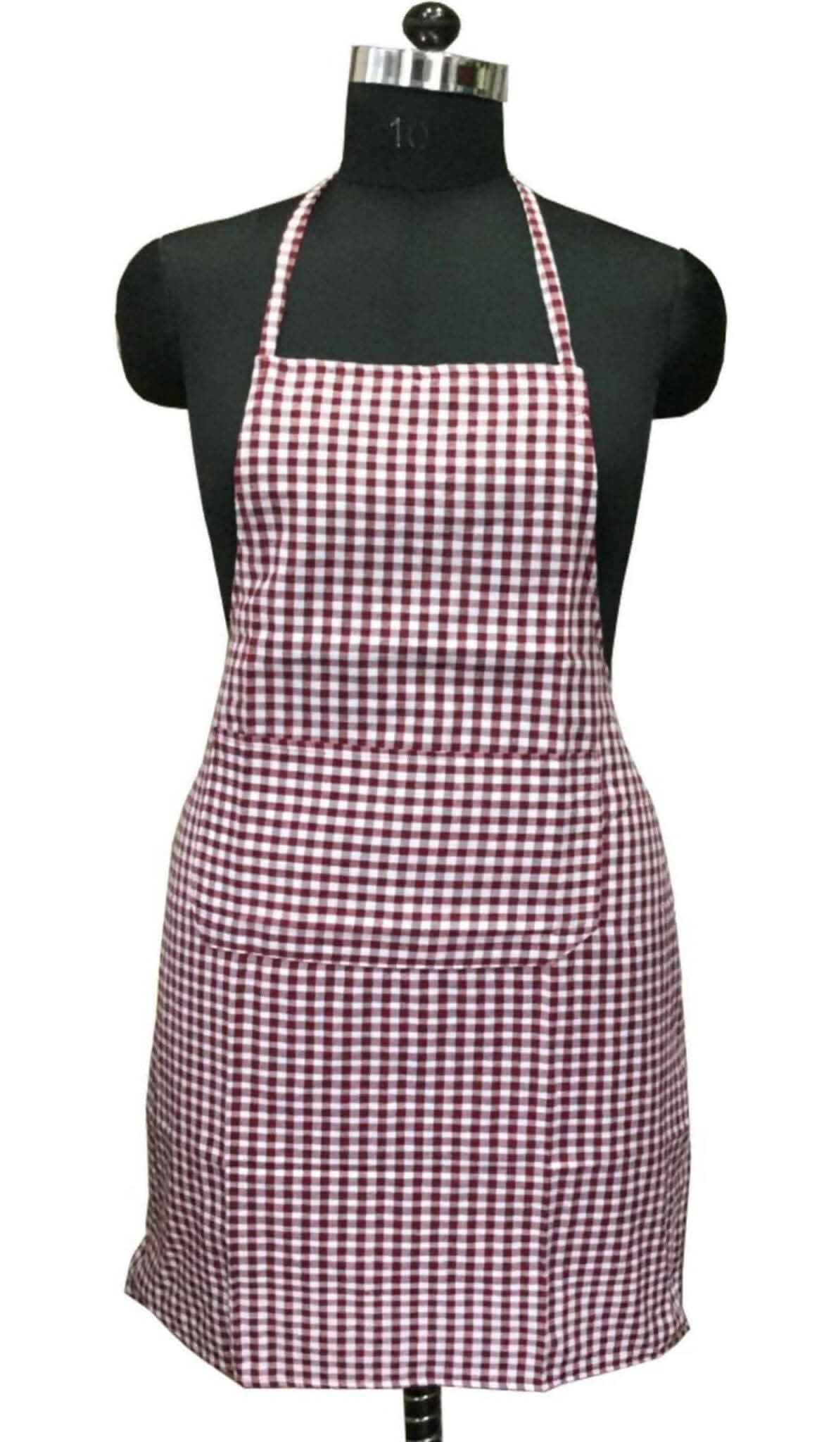 Lushomes apron for women, Brown Checks apron for kitchen (62x82 Cms) - HalfPe