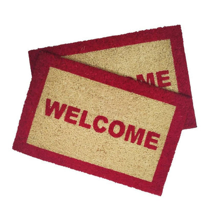 Mats Avenue Coir Door Mat Welcome Red Color (12x18 INCHES, Set of 2) - HalfPe