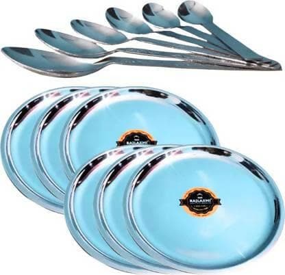 SHINI LIFESTYLE Stainless Steel Dinner Plate /Dessert Plate (Pack of 12) - HalfPe