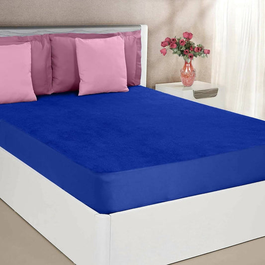 Mattress Protector Dark Blue Waterproof Cover for Single Bed (75 x 36 inch) - HalfPe