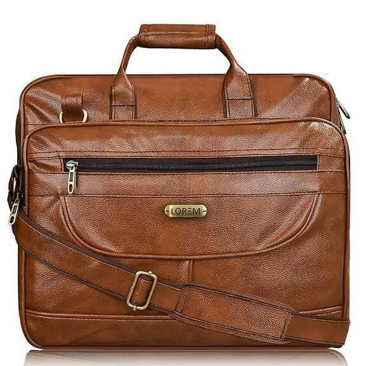 LOREM Stylish Tan Color Faux Leather 28L Messenger Bag For Men - HalfPe