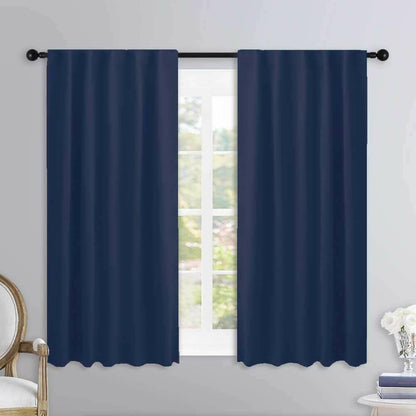 Lushomes curtains 5 feet long set of 2, Cotton Curtains, Door Curtains, curtain 5 feet, Cotton Blue Rod Pocket Curtain and Drapes for Door Size: 137X153 cm,Pack of: 2 (54x60 Inches, Set of 2) - HalfPe