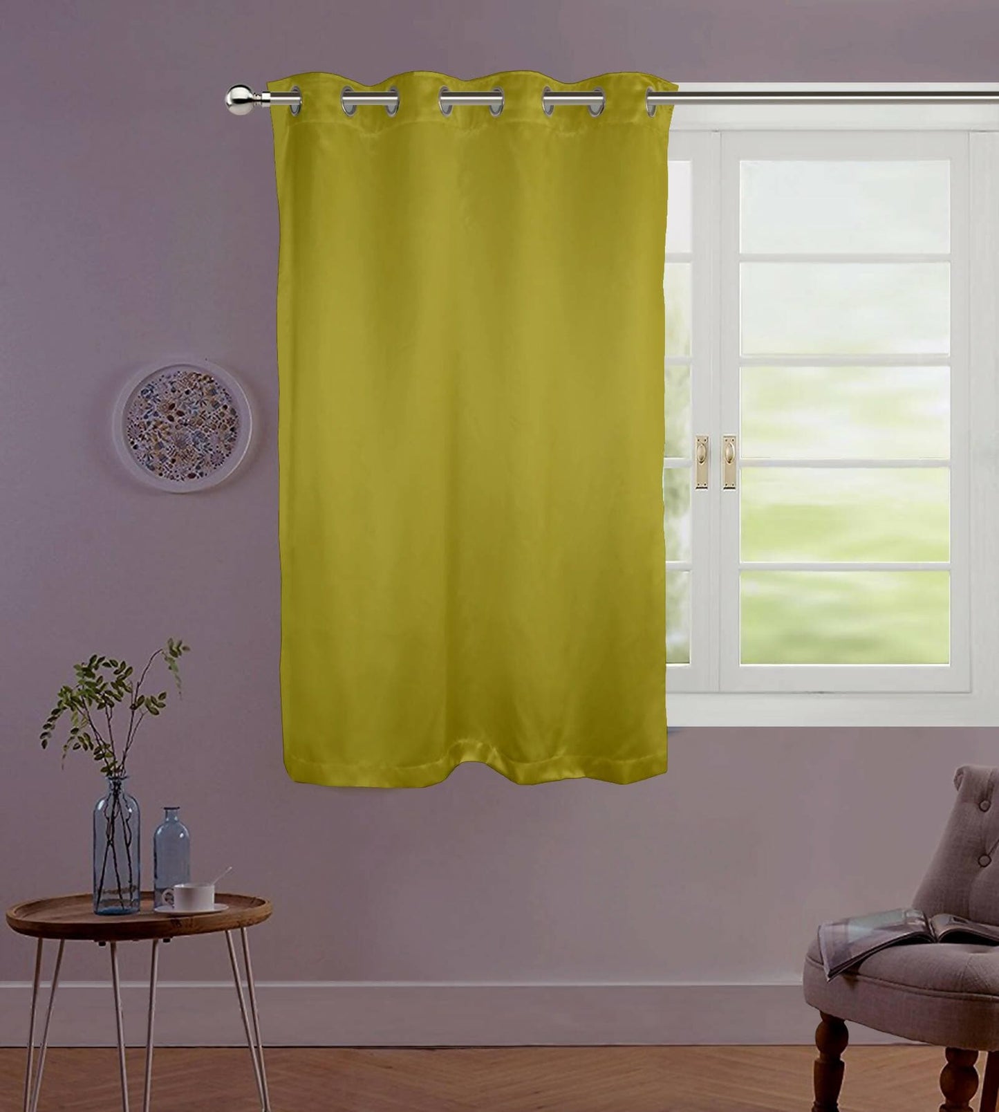 Lushomes Satin Curtains, Green Satin window curtains, curtains 5 feet, 8 Metal SS Eyelets, 4.5 FT x 5 FT, curtains for window (54 x 60 inches) - HalfPe