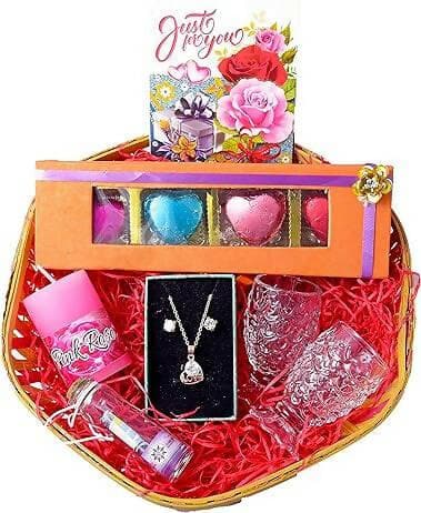 MANTOUSS Valentines Day gift for girlfriend/lover/wife/Valentines Day gift hamper-chocolate box+Jewellery set - HalfPe