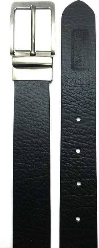 Men Casual Black Genuine Leather Reversible Belt (Size : 30) - HalfPe