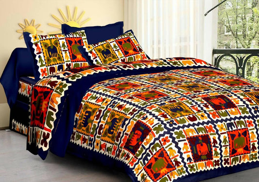 Jaipuri traditional FAB & TEX queen size cotton bedsheet with two pillow cover - HalfPe