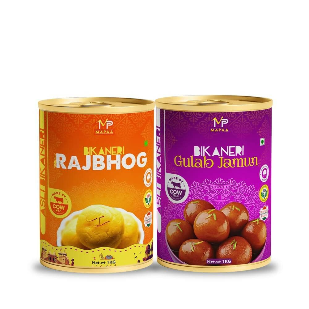 MAPAA's Bikaneri Rajbhog & Premium Desi Ghee Gulab Jamun Combo |Ready to Eat Sweet | Bikaneri Sweets| Mithai Combo (2x1Kg) 2 KG - HalfPe